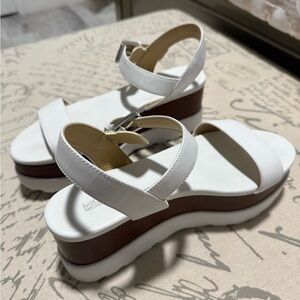 Michael Kors White and Brown Sandals with Crisscross Straps